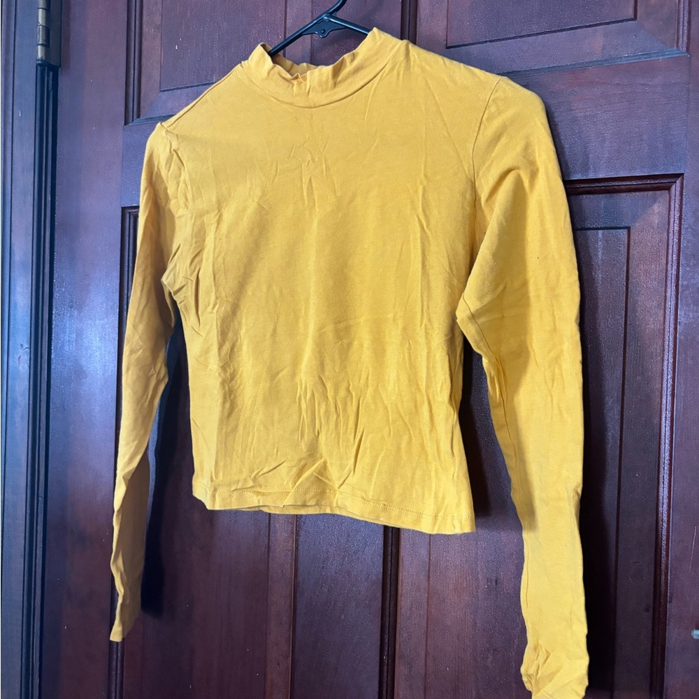 yellow long sleeve mock neck top